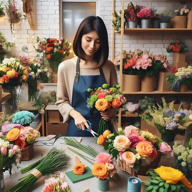 Een van onze floristen aan het werk met verse bloemen